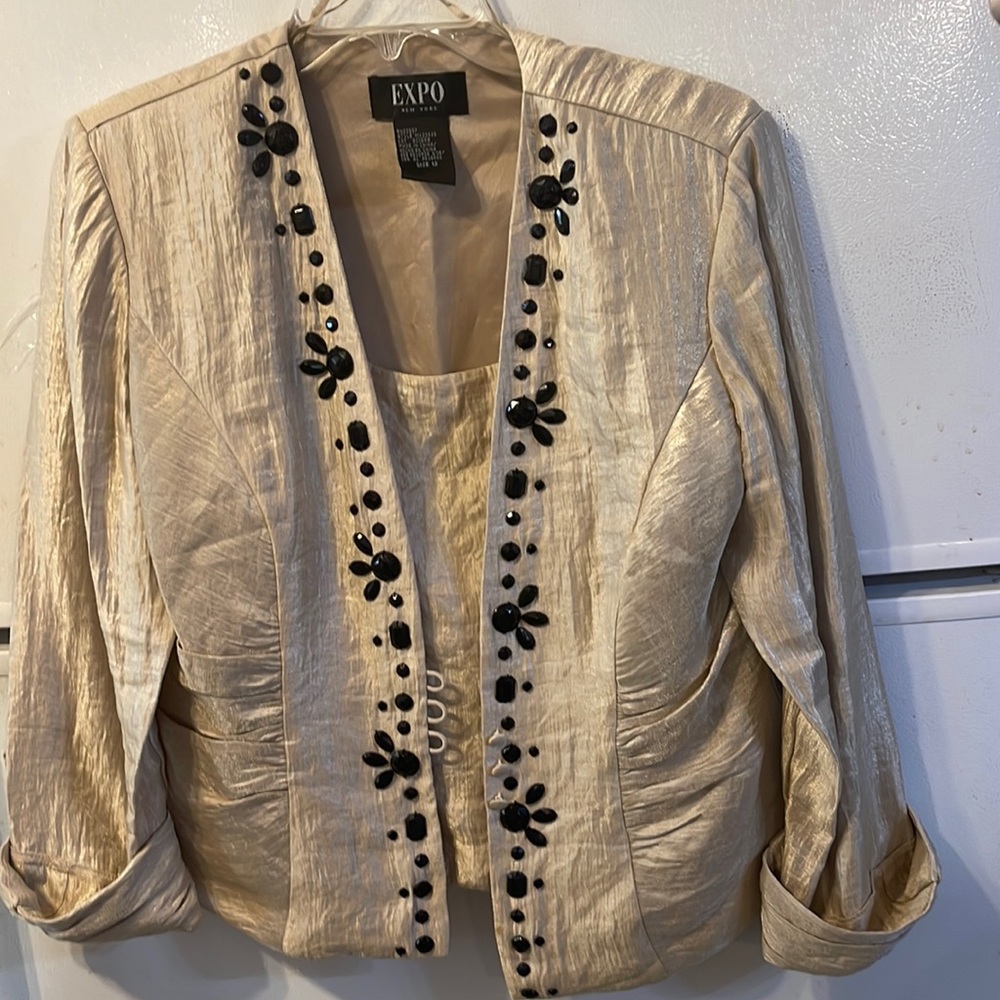 Expo New York Size 12 Beaded SS Shell/LS Jacket Ray/Poly TN Black Beads Silky